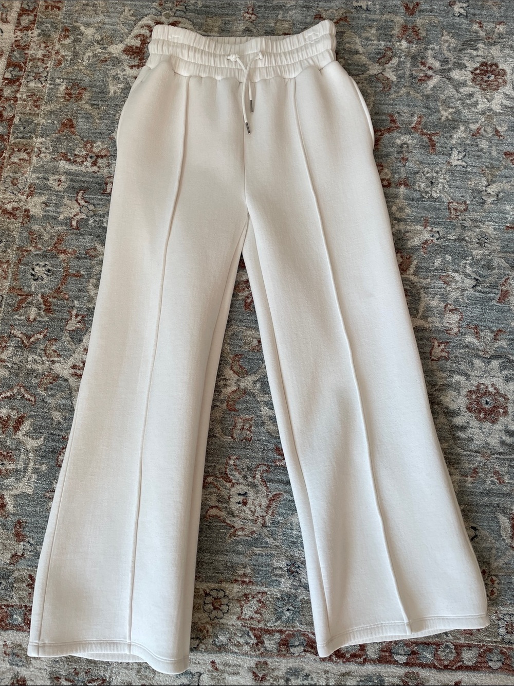 Wide Leg Cream Track Pants with Drawstring Waist